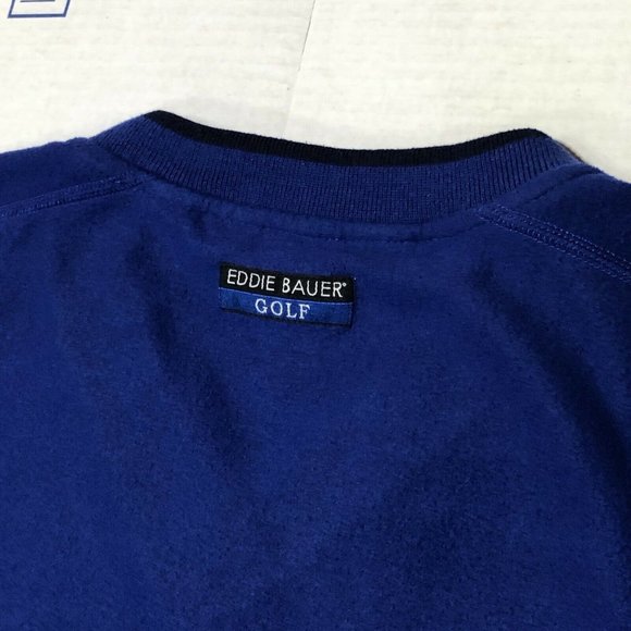 EBTEK Eddie Bauer Mens Vintage Golf Size M Fleece V-Neck Blue Sweater - Picture 6 of 6